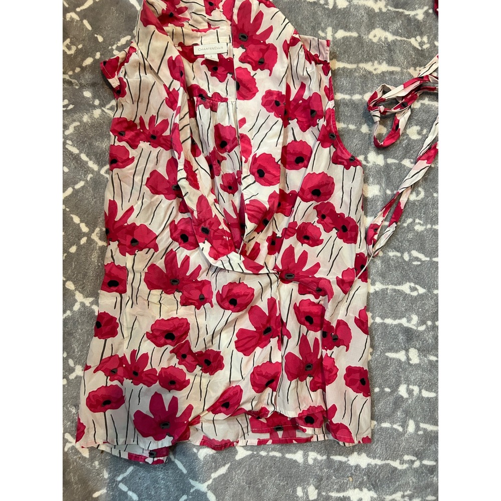 Charter Club Sleeveless‎ Floral Blouse w/ Tie White Pink Size 6
